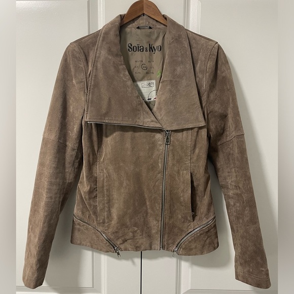 SOIA AND KYO- 100% suede tan moto style jacket - Picture 1 of 5